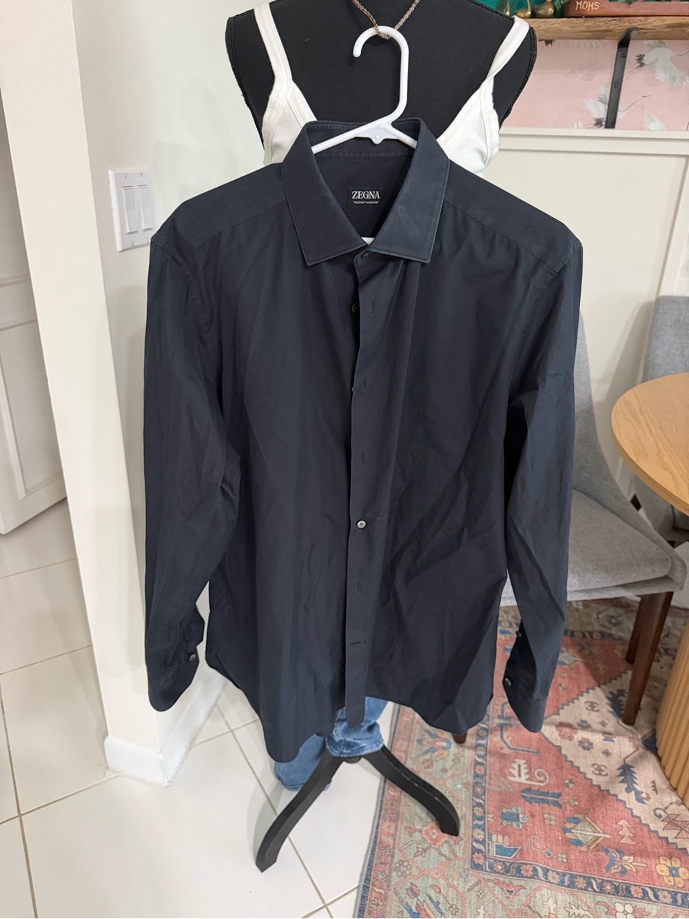 $950 ZEGNA Shirt  Casual Button Up Black Long Sleeve Shirt Men’s Size  44/17.5